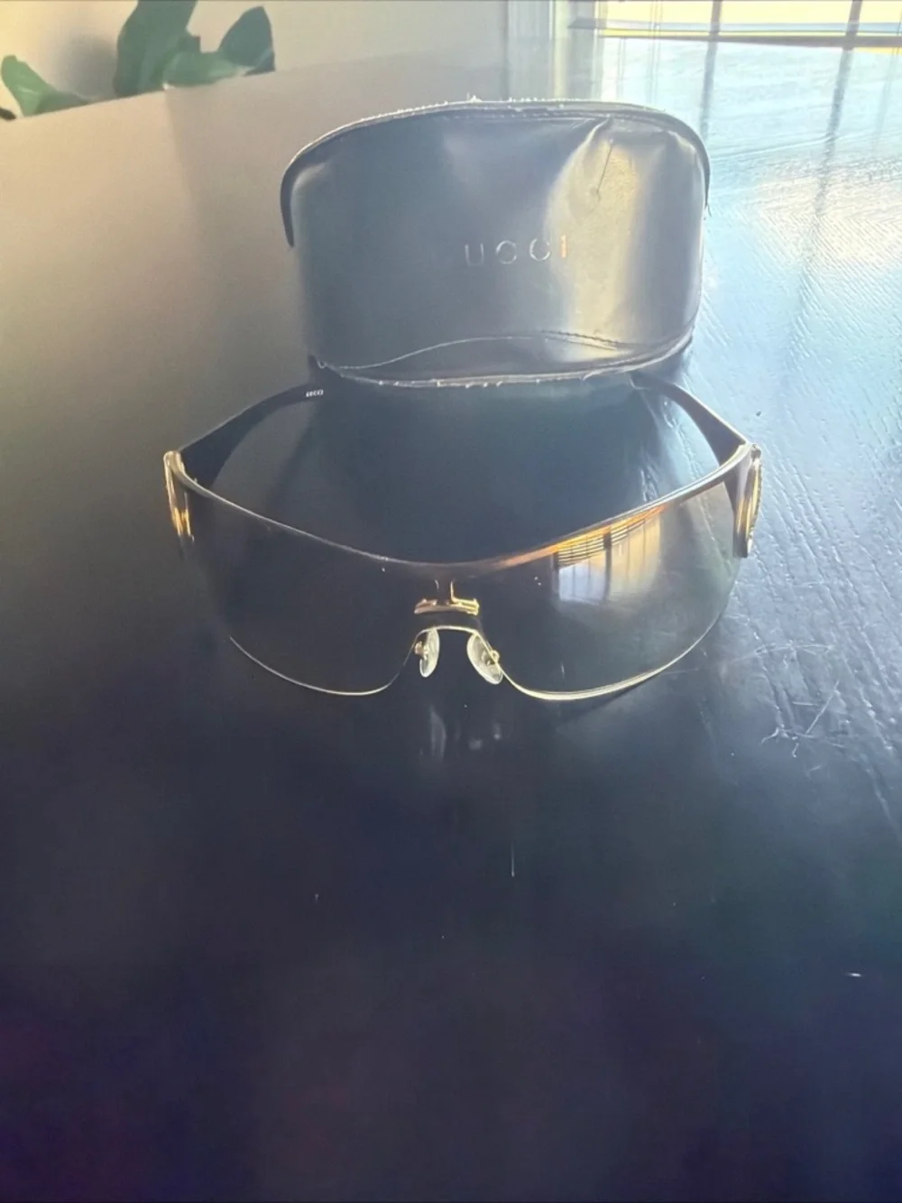 Gucci Gold Rimless Shield Sunglasses with Brown Lenses - Picture 6 of 9